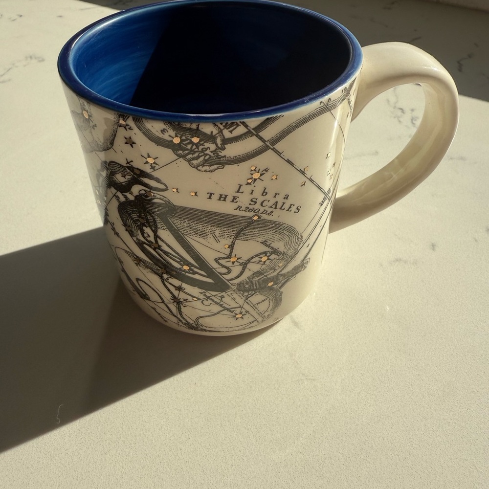 Anthropologie Blue and Cream Zodiac Mug